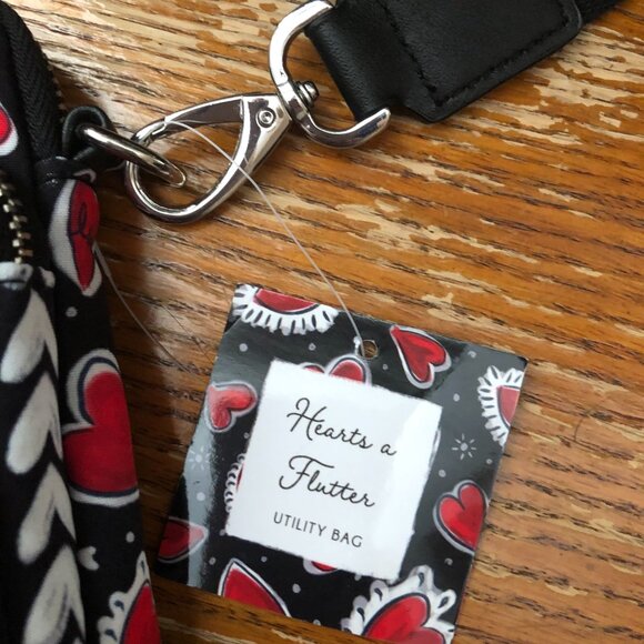 ❤️Brighton Love Hearts A Flutter Utility Crossbody Black Novelty Print Bag NWT - Picture 6 of 6